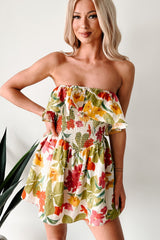 Soft Breezes Strapless Floral Romper Dress (Cream/Multi)