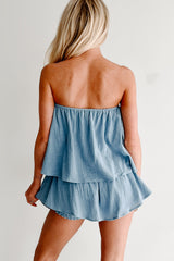 Unchained Melody Strapless Flounce Skort Romper (Blue)