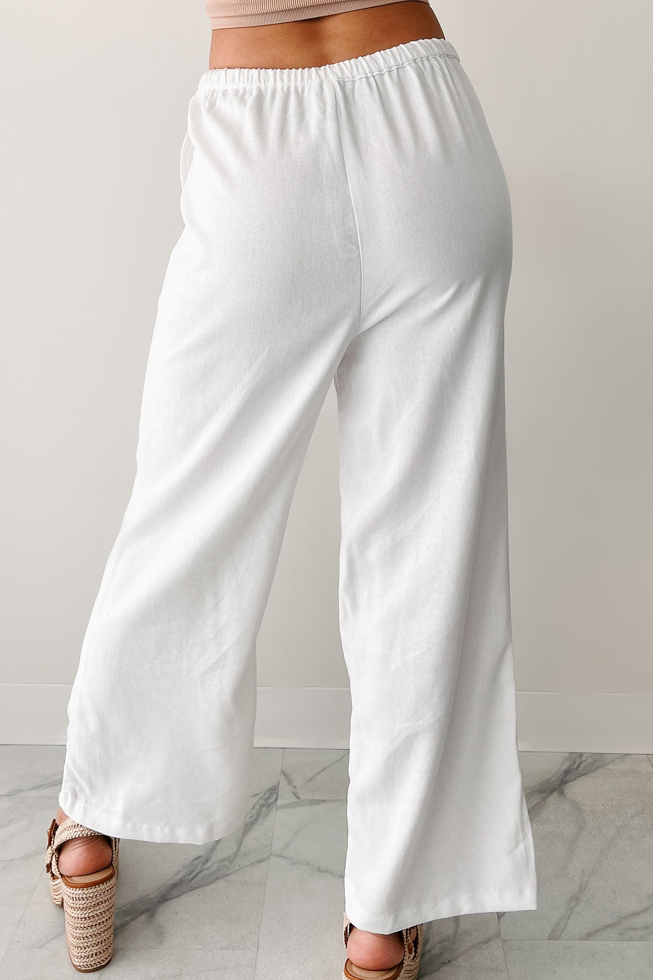 Morning Glow Linen Drawstring Pants (White)