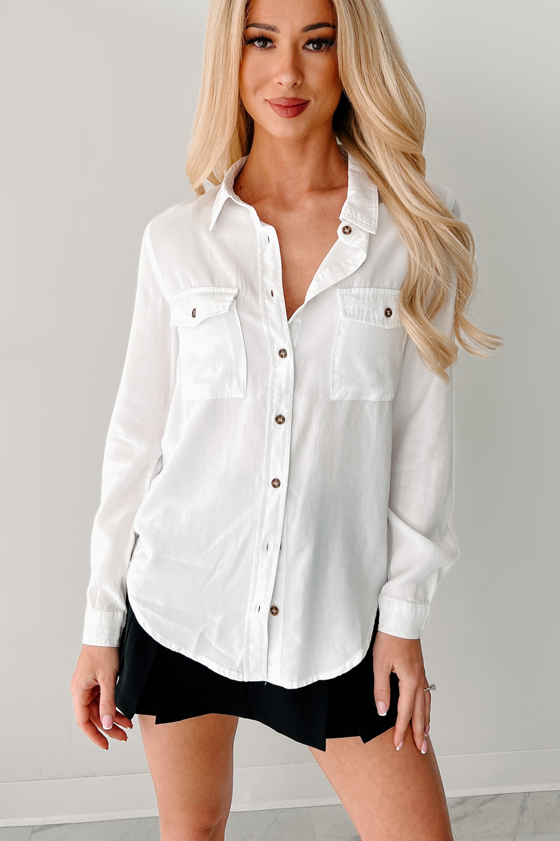 Nothing Fancy Long Sleeve Buttoned Top (White)