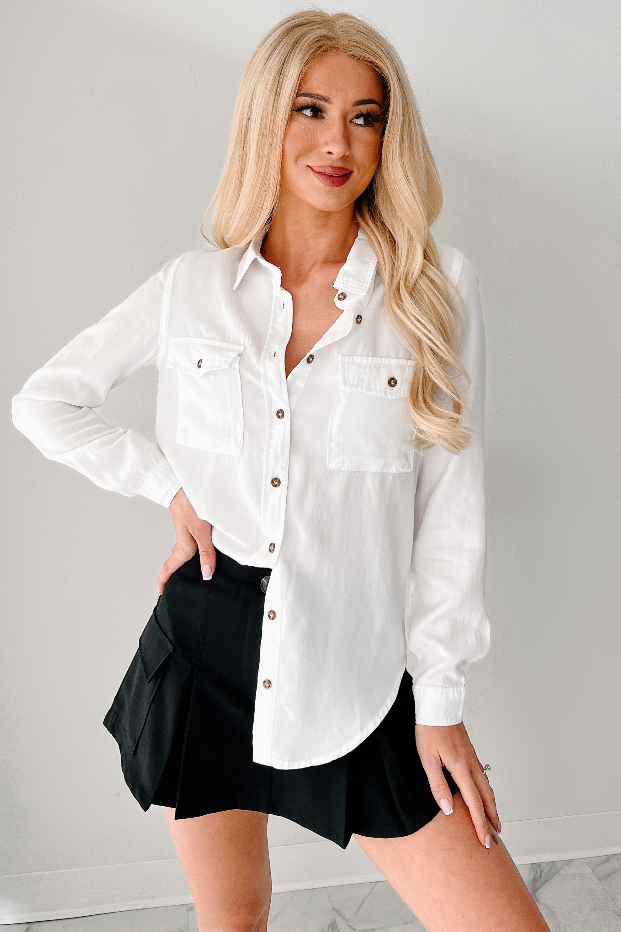 Nothing Fancy Long Sleeve Buttoned Top (White)