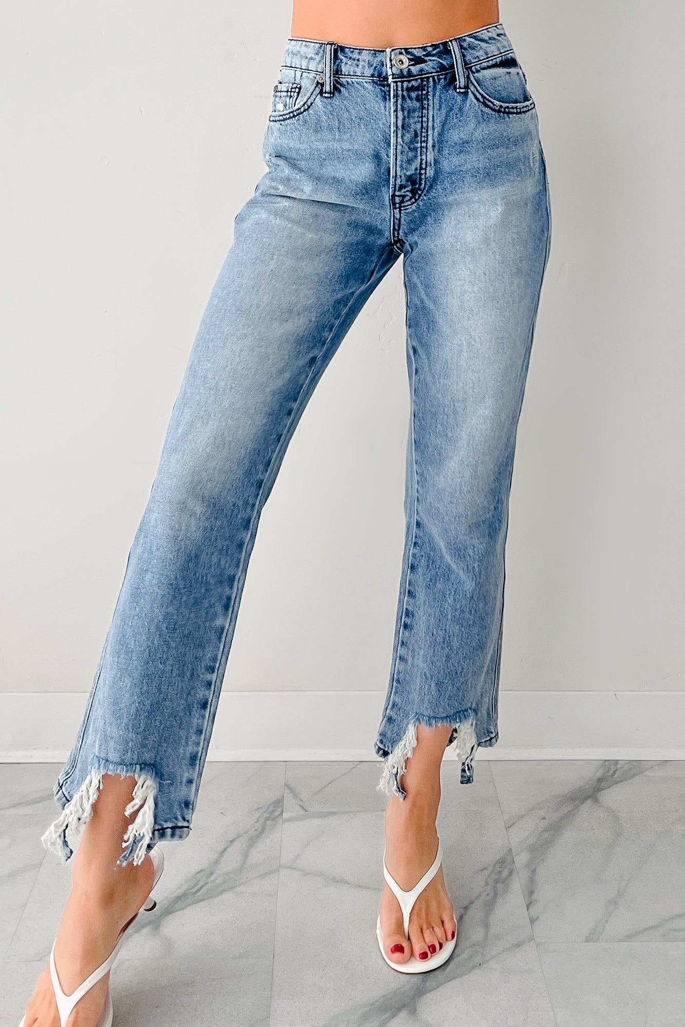 Rosanna Special A Distressed Hem Dad Jeans (Medium Light)
