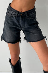 Rhysand Mid Rise Judy Blue Cut Off Dad Shorts (Black)