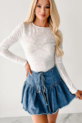 Modern Flair Long Sleeve Flocked Mesh Bodysuit (Ivory)
