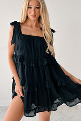 Kiss Me Quick Ruffle Tiered Babydoll Dress (Black)