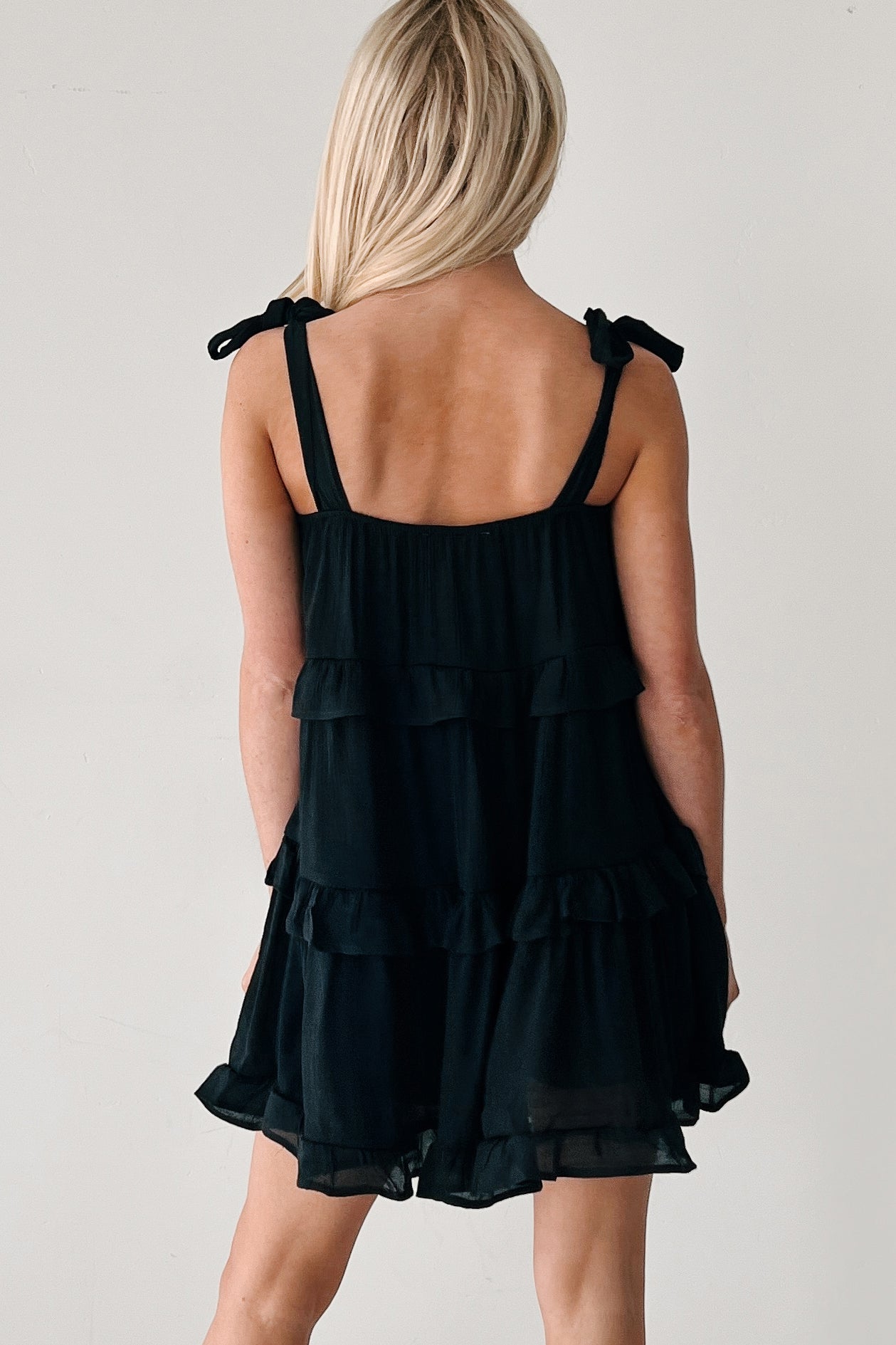 Kiss Me Quick Ruffle Tiered Babydoll Dress (Black)