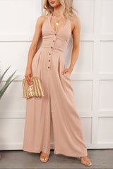 Sweet Like Spring Halter Neck Jumpsuit (Peach Blush)
