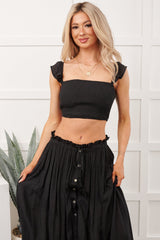 Easy Grace Crop Top & Maxi Skirt Set (Black)