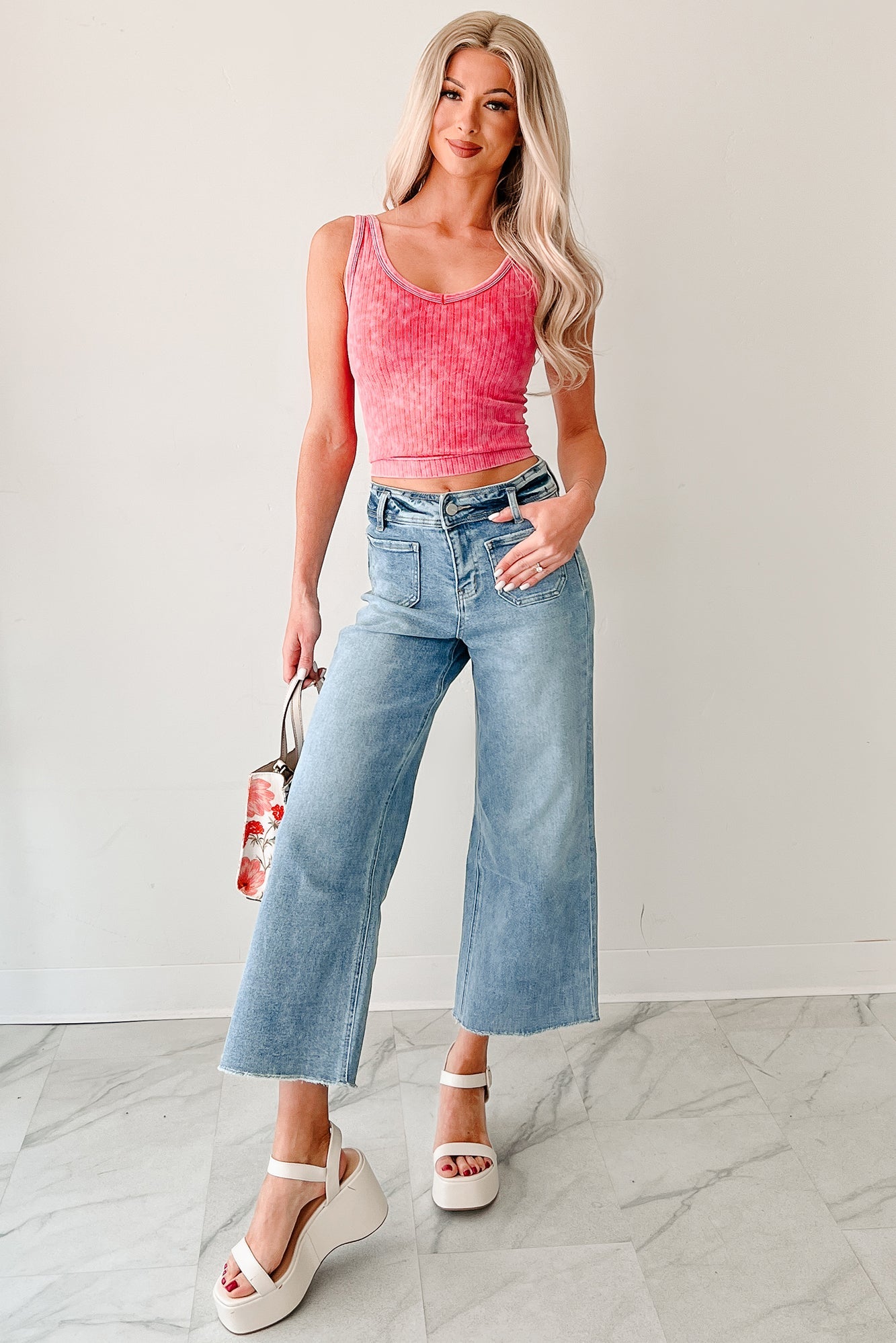 Louisa Wide Cropped Mica Denim Jeans (Light Wash)