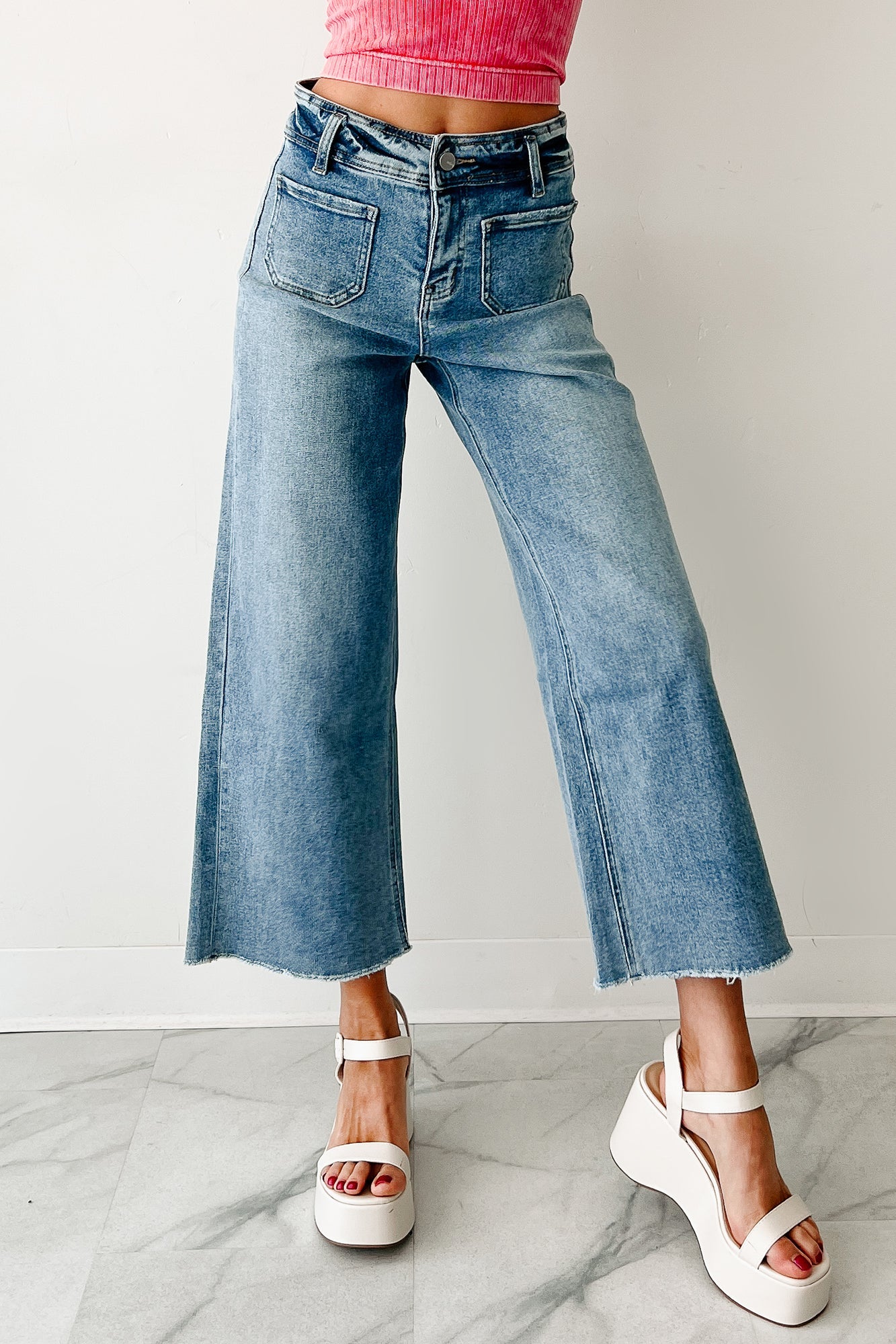 Louisa Wide Cropped Mica Denim Jeans (Light Wash)