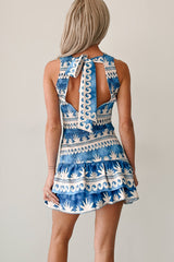 On The Water Sleeveless Smocked Mini Dress (Blue)