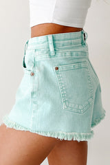 Bubblegum Bliss Washed Saige Denim Shorts (Mint)