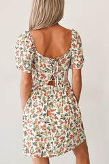 Pink Skies Floral Mini Dress (Cream)
