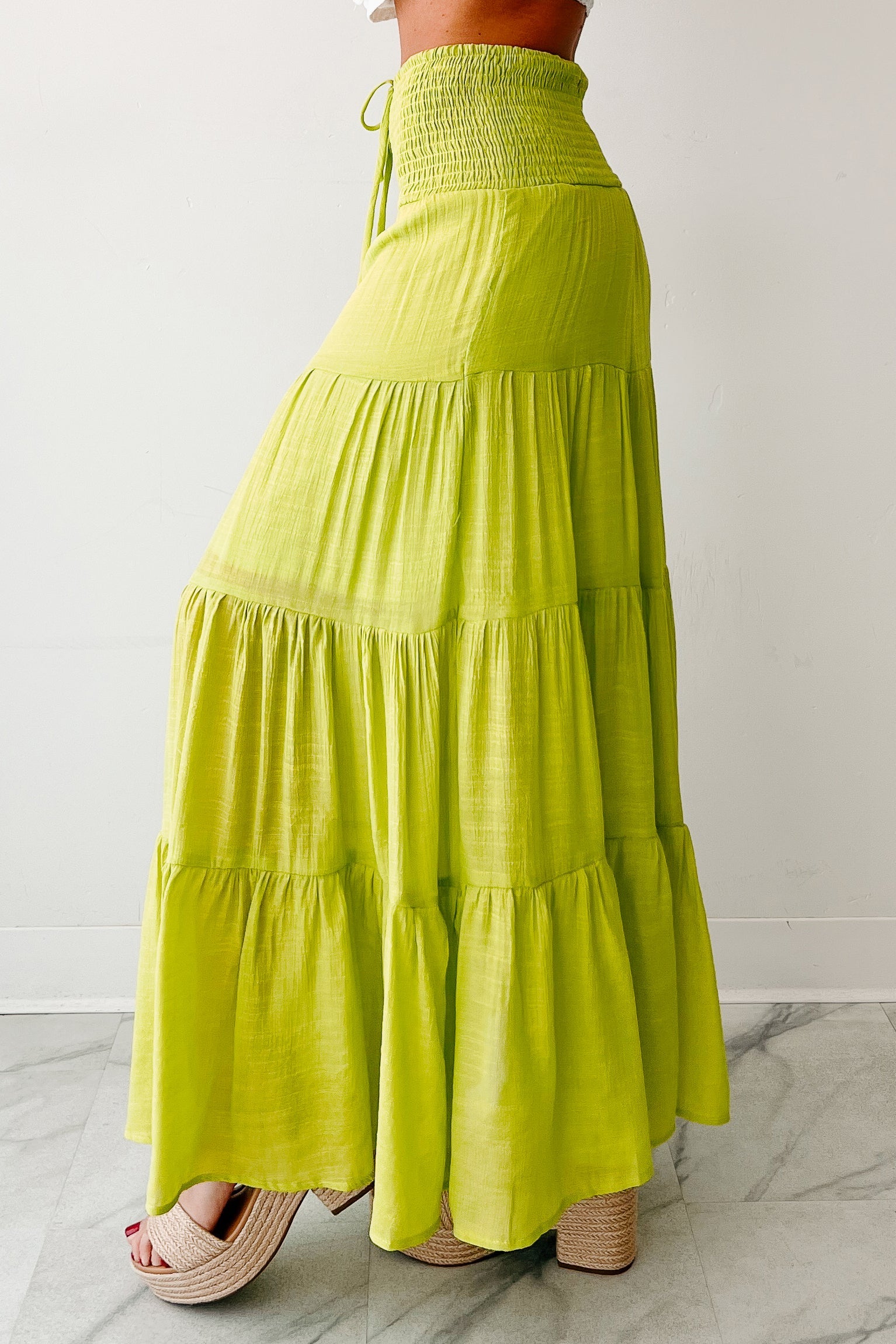 Simply Content Tiered Maxi Skirt (Lime Green)