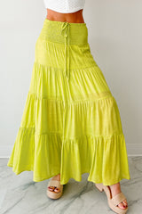 Simply Content Tiered Maxi Skirt (Lime Green)