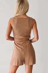 Vogue Vision Button-Up Sleeveless Romper (Taupe)