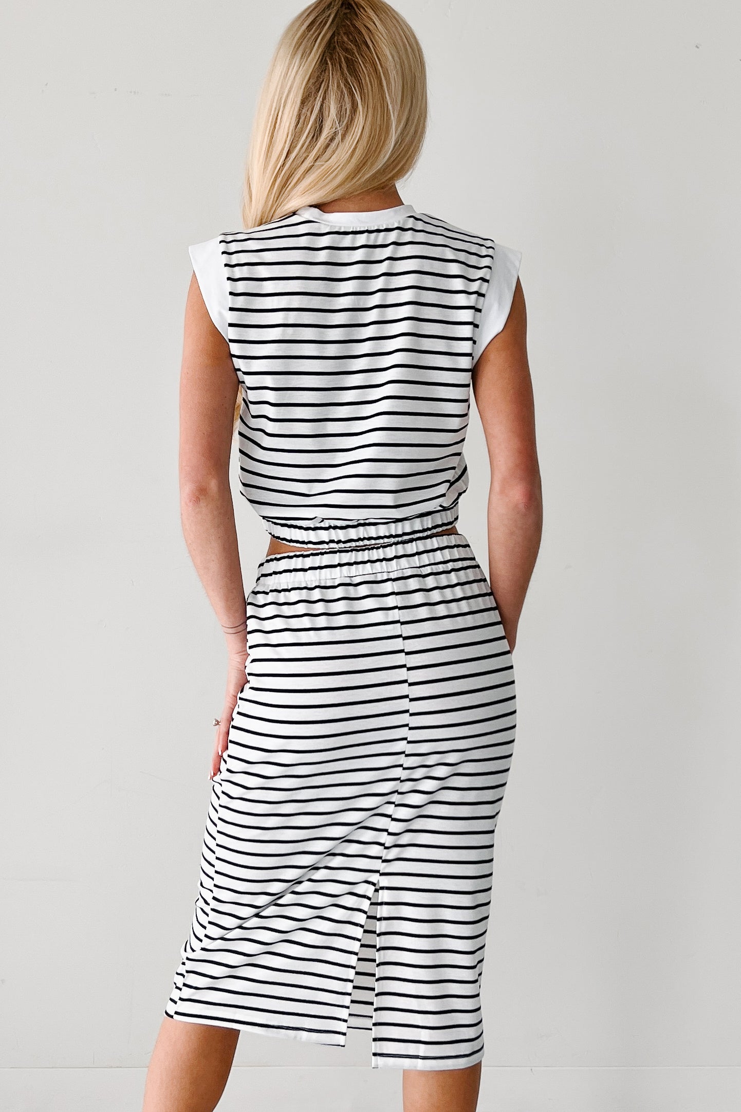 Simple Vibes Striped Top & Skirt Set (White)