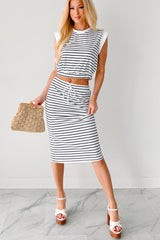 Simple Vibes Striped Top & Skirt Set (White)