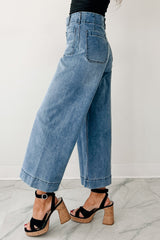 Saylor High Rise Wide Crop Jeans (Dark)