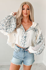 Knitted Paths Floral Crochet Hooded Top (Natural)