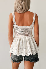 Oceanside Opal Eyelet Crochet Tank Top (Cream)