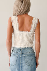 Love Drunk Sleeveless Ruffle Lace POL Top (Cream)