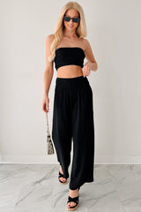 Comfy Moments Linen Tube Top & Pant Set (Black)