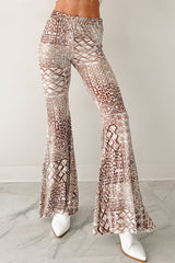 Cozy Bliss High Rise Flare Geometric Pants (Taupe)