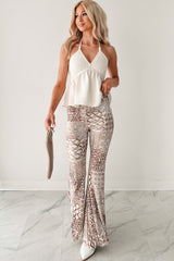 Cozy Bliss High Rise Flare Geometric Pants (Taupe)