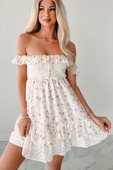Becoming Her Off The Shoulder Floral Mini Dress (Cream)