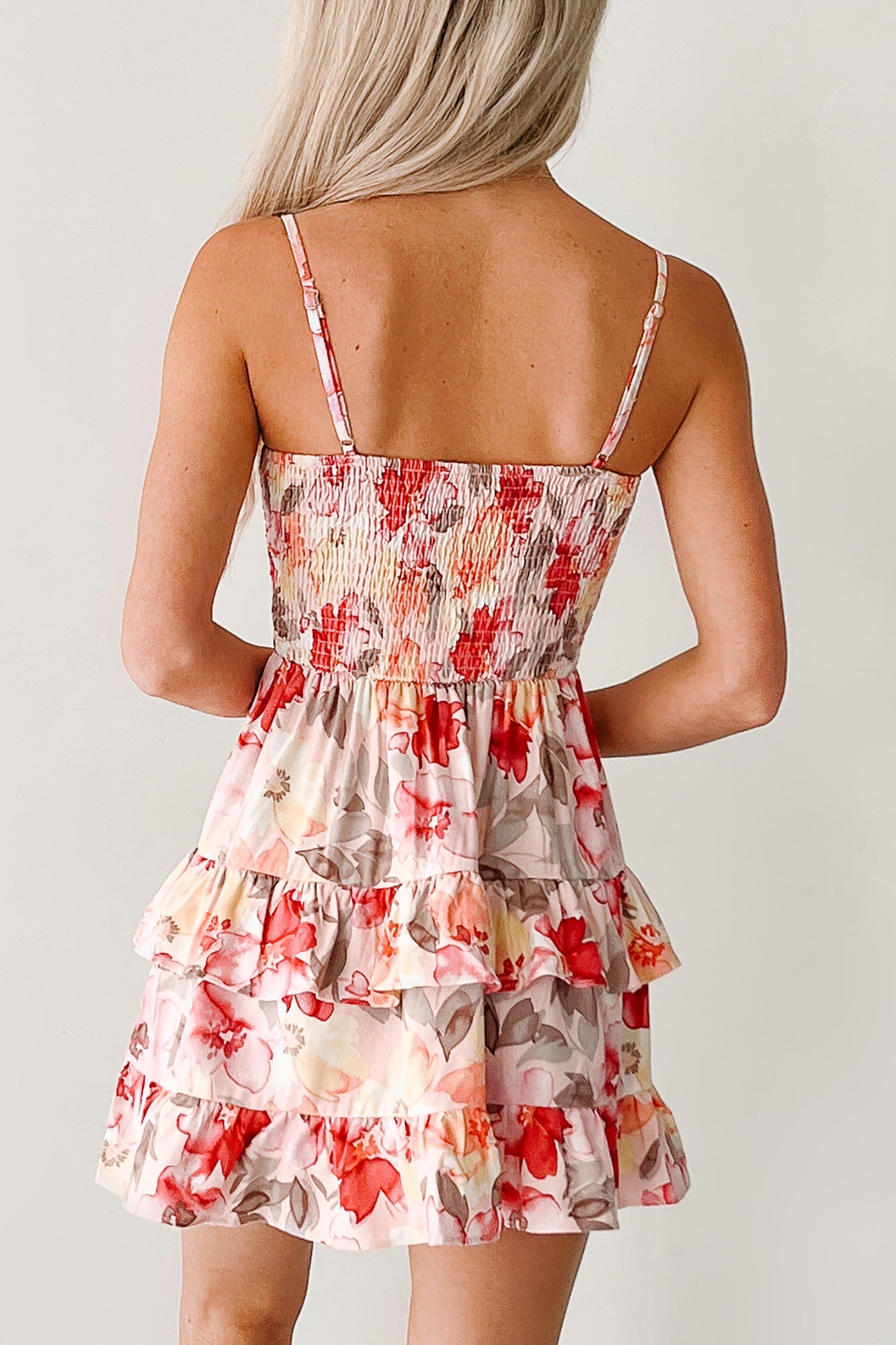 Bloom Into You Floral Tiered Mini Dress (Pink)