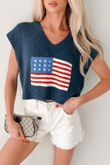 Waving Still American Flag Sweater Vest (Navy)