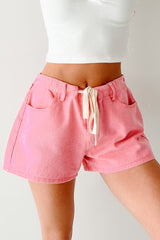 Lowkey Lovely Drawstring Denim Shorts (Pink)