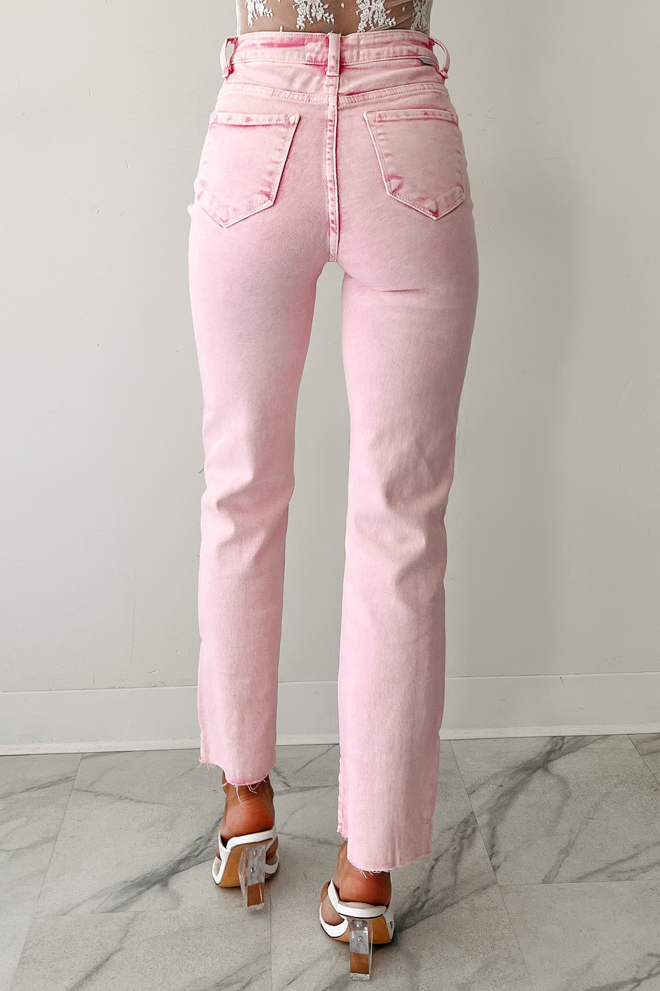 Nadine High Rise Straight Leg Risen Jeans (Acid Pink)
