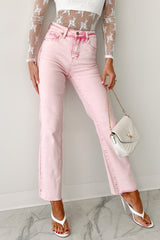 Nadine High Rise Straight Leg Risen Jeans (Acid Pink)