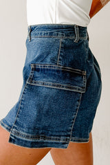 Wait For Me Cargo Denim Wrap Skort (Blue)