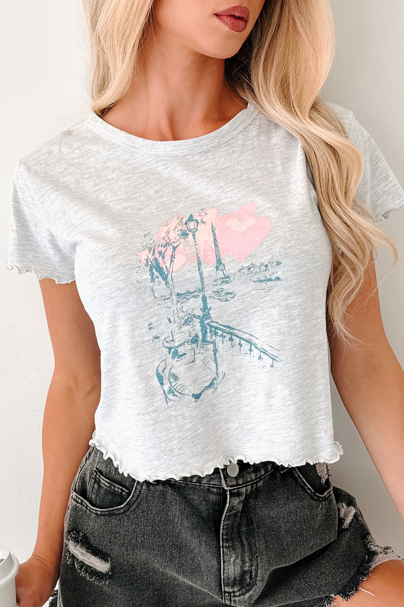 Letters From Paris Graphic Baby Tee (Heather Grey)
