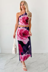 Mood Manifest Floral Mesh Midi Skirt (Pink/Purple)