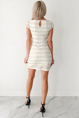World Is My Oyster V-Neck Mini Dress (Cream/Black)