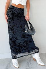 Call Me Back Floral Mesh Maxi Skirt (Black)