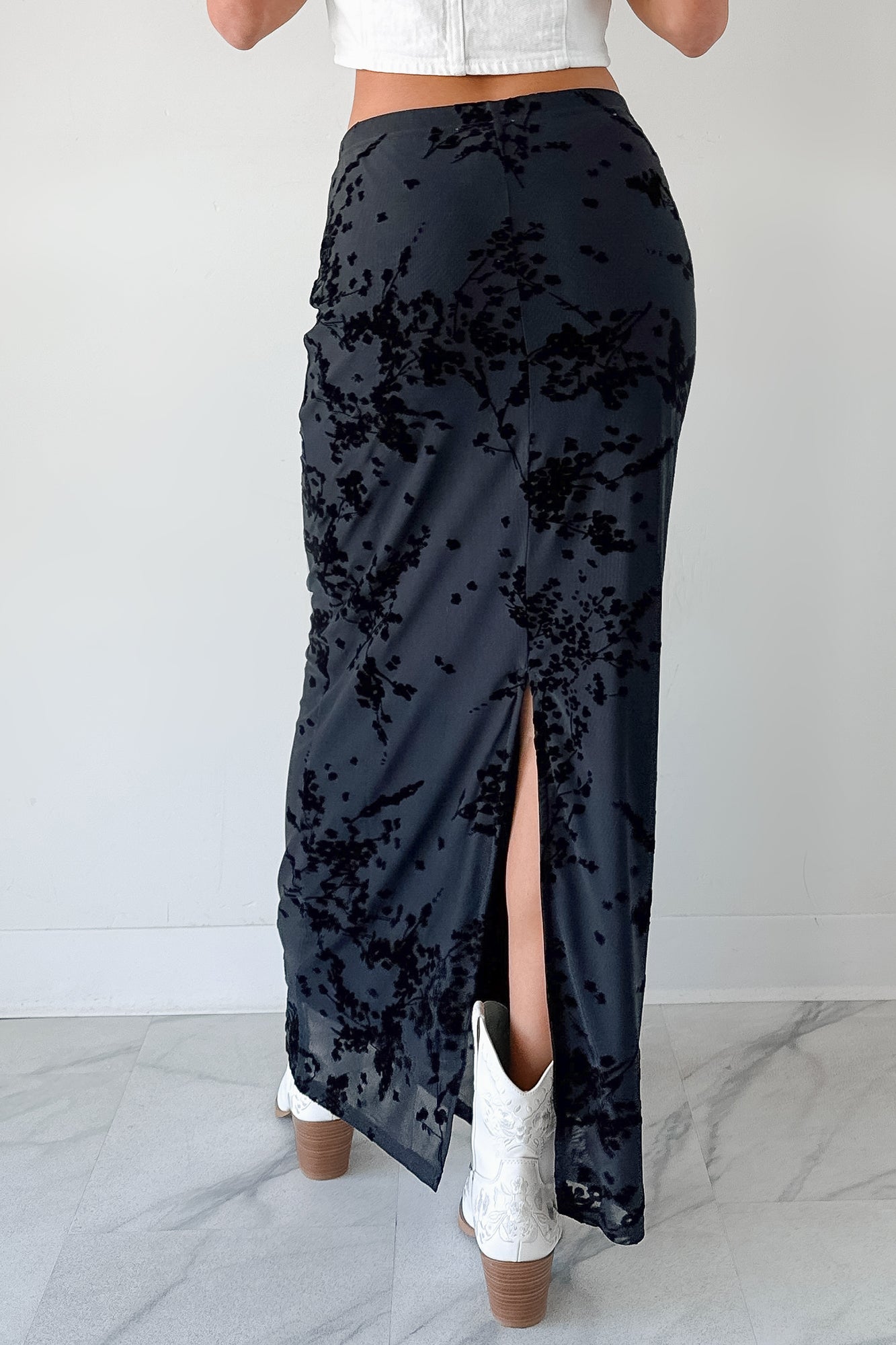 Call Me Back Floral Mesh Maxi Skirt (Black)