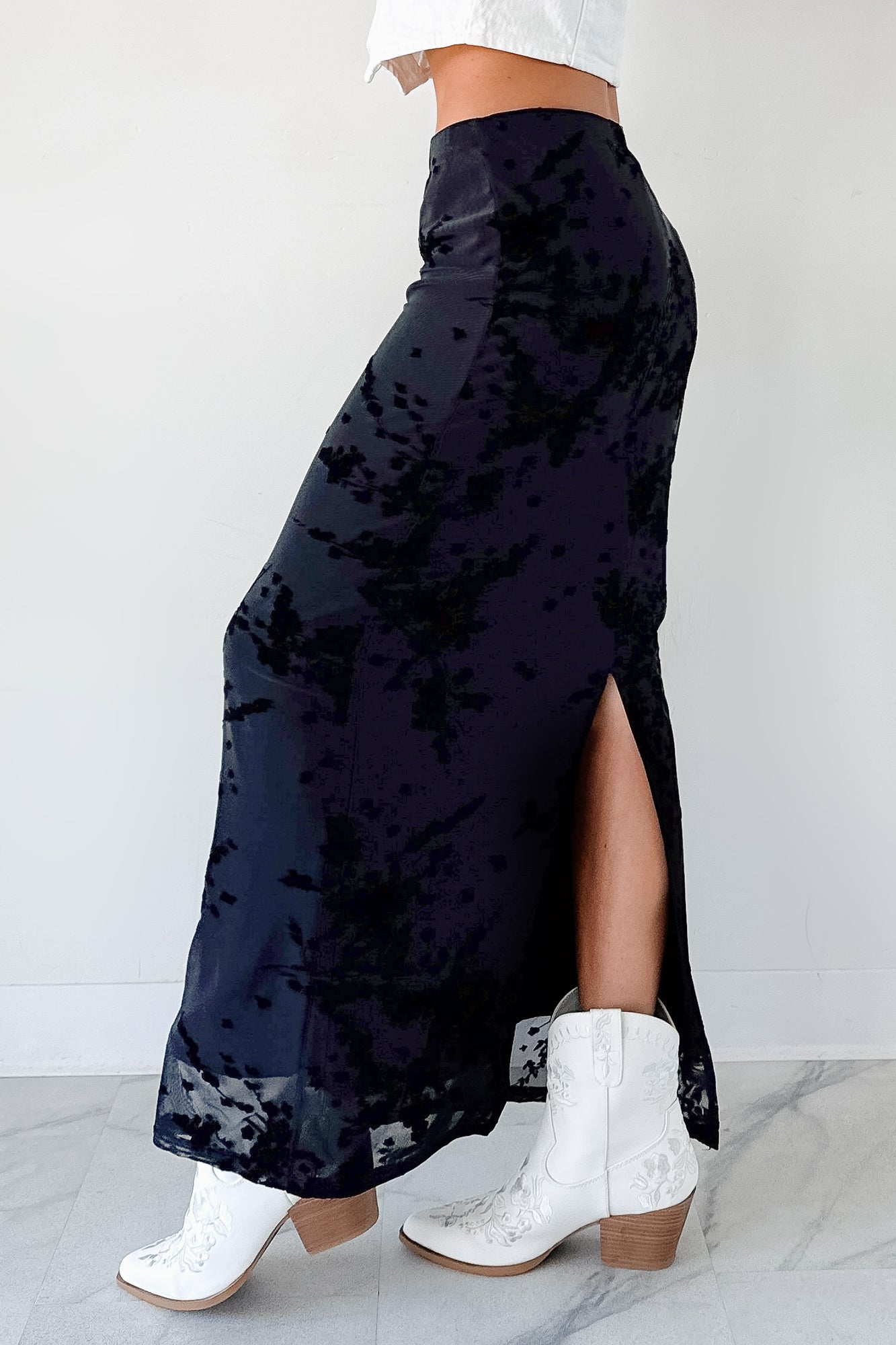 Call Me Back Floral Mesh Maxi Skirt (Black)