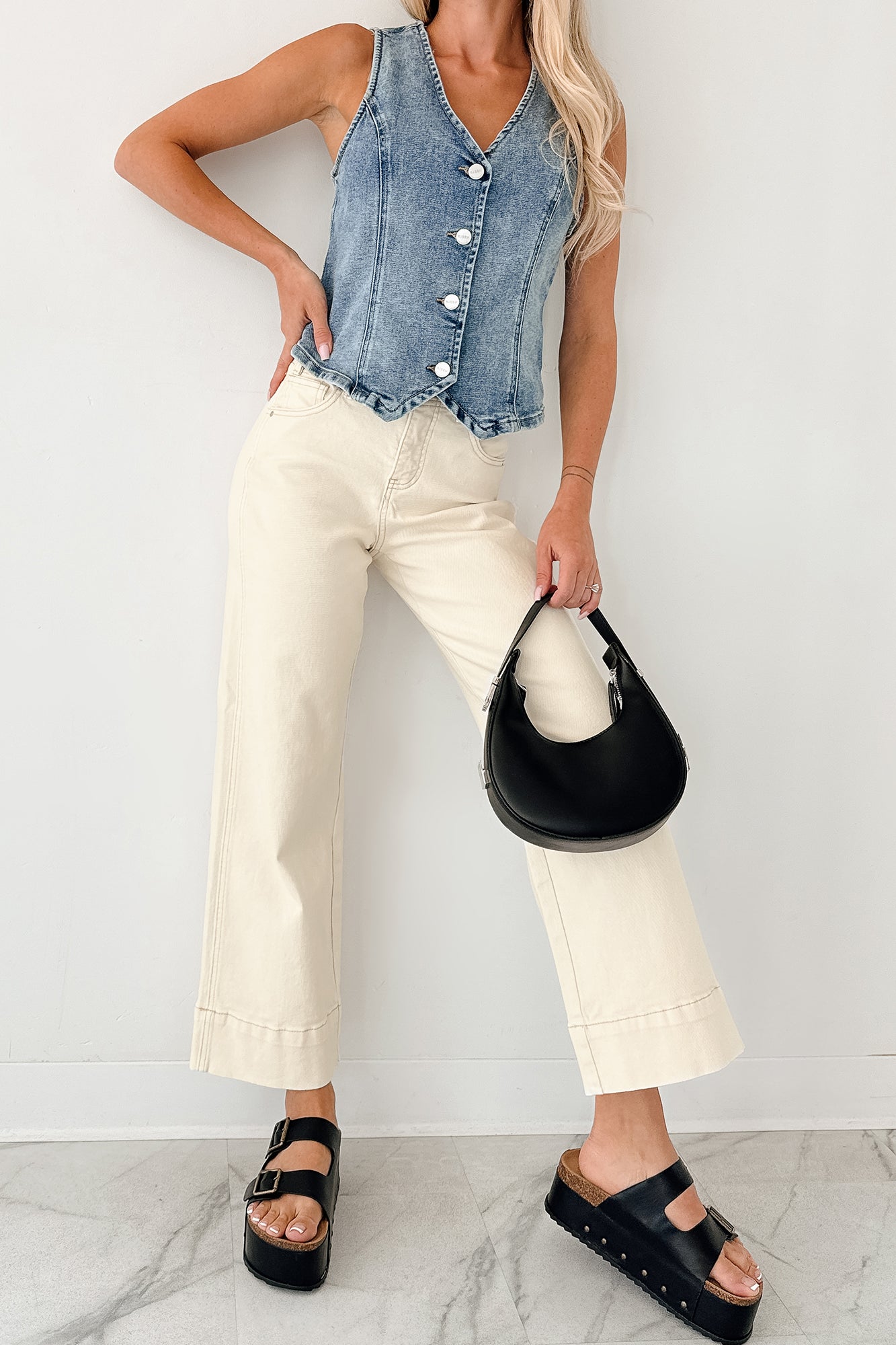 Marlo Tummy Control Wide Crop Risen Jeans (Ivory)