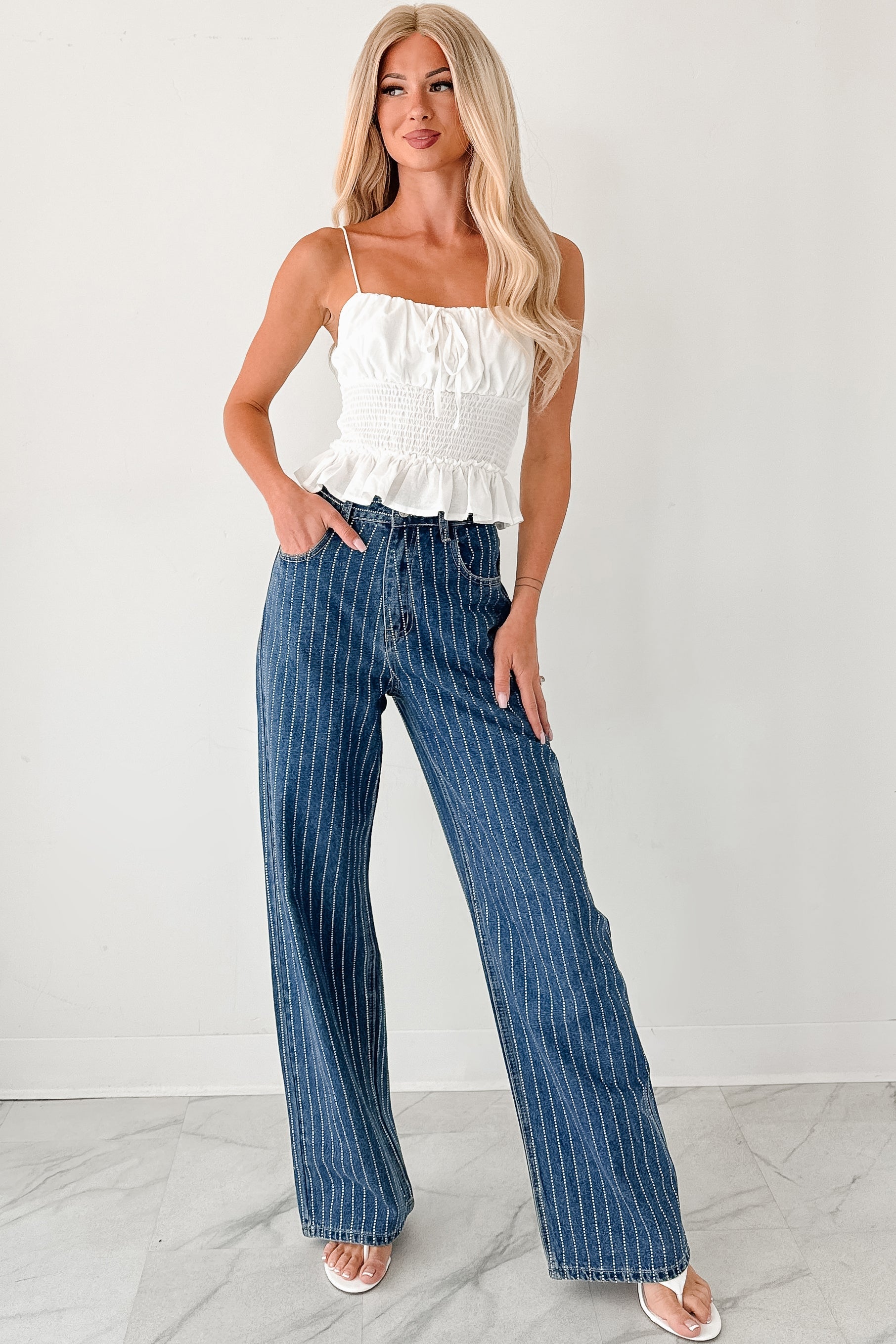 Read My Blush Smocked Cami Top (Off White)