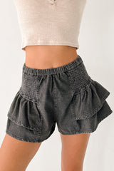 Living Unfiltered Denim Tiered Ruffle Shorts (Charcoal)
