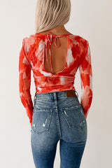 Lethal Looks Rhinestone Long Sleeve Top (Orange Combo)