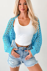 Back To Us Open Knit Bolero Shrug (Aqua Blue)