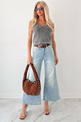 Prioritizing Peace Sleeveless Cable Knit Top (Black)