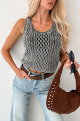 Prioritizing Peace Sleeveless Cable Knit Top (Black)