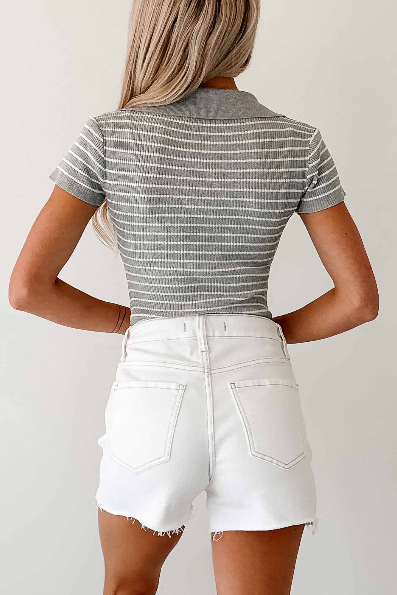 As It Was Striped Rib Knit Bodysuit (Heather Grey)